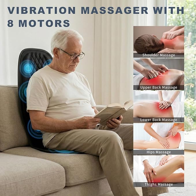 Back Massager with Heat, Massage Seat Cushion with 3D Back Support, 8 Vibrating - Image 2