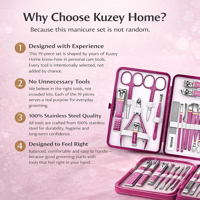 Manicure Pedicure Set, 19-Piece Premium Stainless Steel Grooming Kit Crafted - Image 2