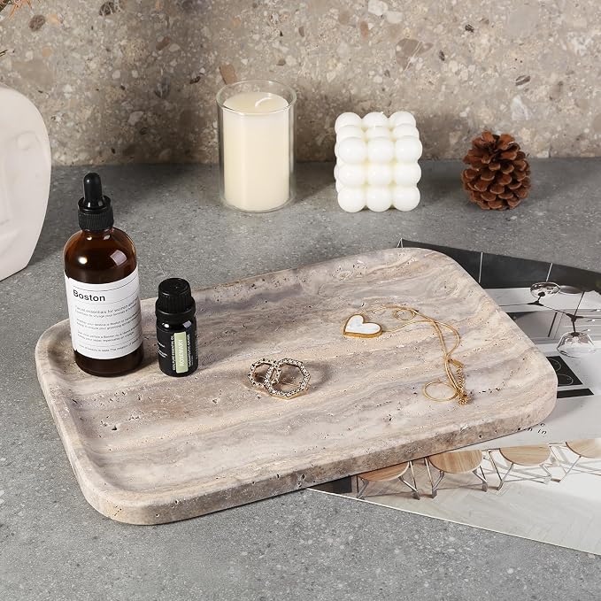Karibiber Marble Vanity Trays, Travertine Bathroom Tray, Decorative Tray - Image 4