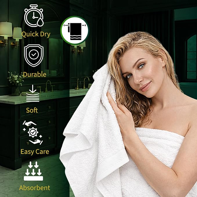 Pearl Linens Pack of 12 100% Cotton Bath Towels – 24x48 Quick-Dry, Lightweight - Image 4
