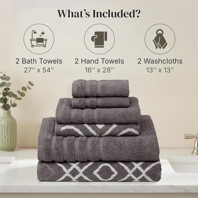 Modern Threads Classic Diamond 6-Piece 100% Cotton Towel Set – Yarn Dyed - Image 3