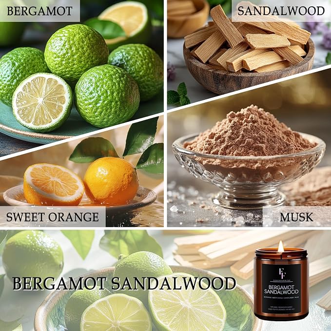 Bergamot Sandalwood Candle, Scented Candle - Image 3
