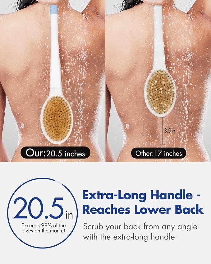 Back Scrubber Body Shower Brush: 20.5‘’ Extra Long Anti Slip Handle Bath Brush - Image 2