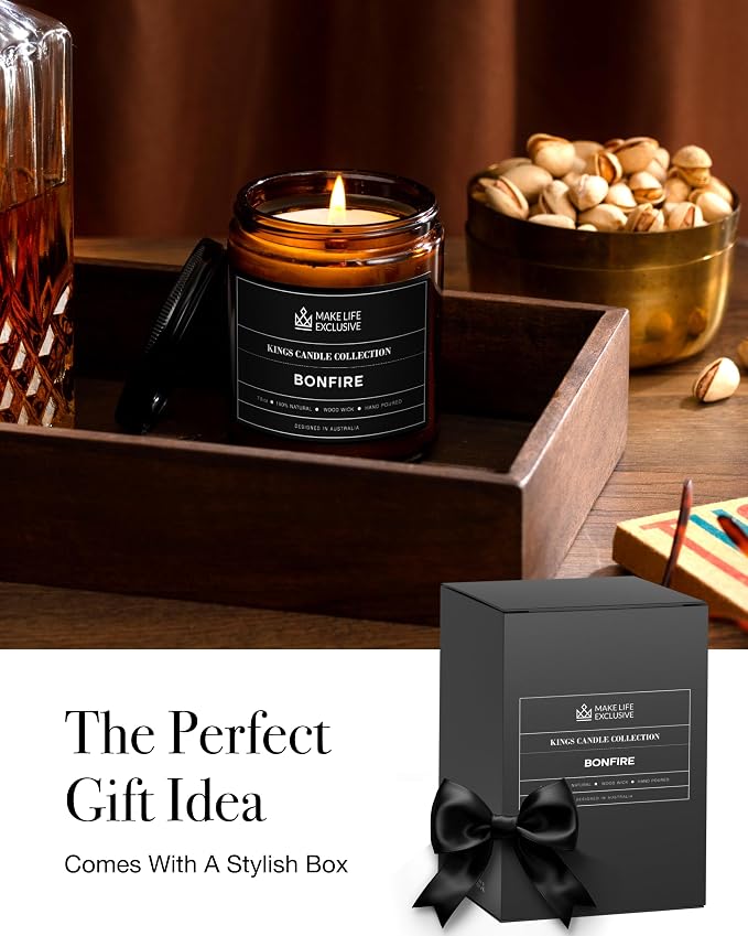 Scented Candles for Men | Bonfire, Mahogany & Teakwood Scented | Wooden Wick - Image 4