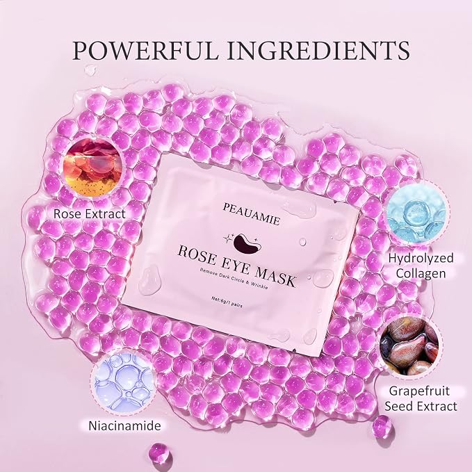 PEAUAMIE Under Eye Patchs Rose Eye Mask - Image 4