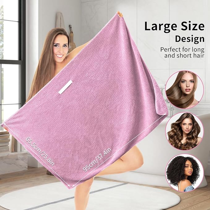 my novel things 2 Pack Extra Large Microfiber Hair Towel, 37.4" x 26.4" Towel - Image 3