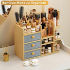 Large Makeup Organizer For Vanity, Large Capacity 3 Tiers Bamboo Bathroom - Image 2