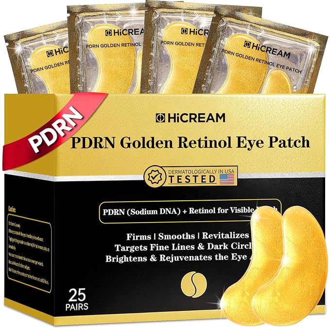 PDRN Under Eye Patches, 25 Pairs Retinol & Caffeine Eye Mask, Collagen by Hicream