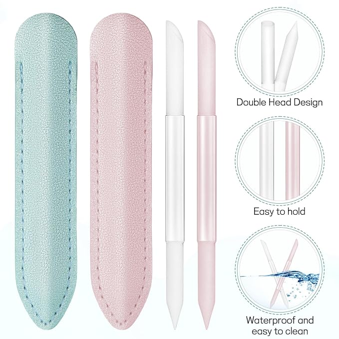 2Pcs Glass Cuticle Pusher with Leather Case, Dual Ended Cuticle Remover Tool - Image 3