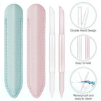 2Pcs Glass Cuticle Pusher with Leather Case, Dual Ended Cuticle Remover Tool - Image 3