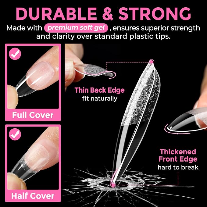 UNA GELLA Almond Nail Tips 216pcs Medium Almond Press on Nails Pre-shape Gel - Image 4