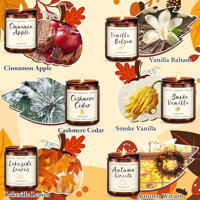 Candles for Home Scented, 6 x 3.5 oz Soy Wax & 150 Hours Long Lasting Fall - Image 2