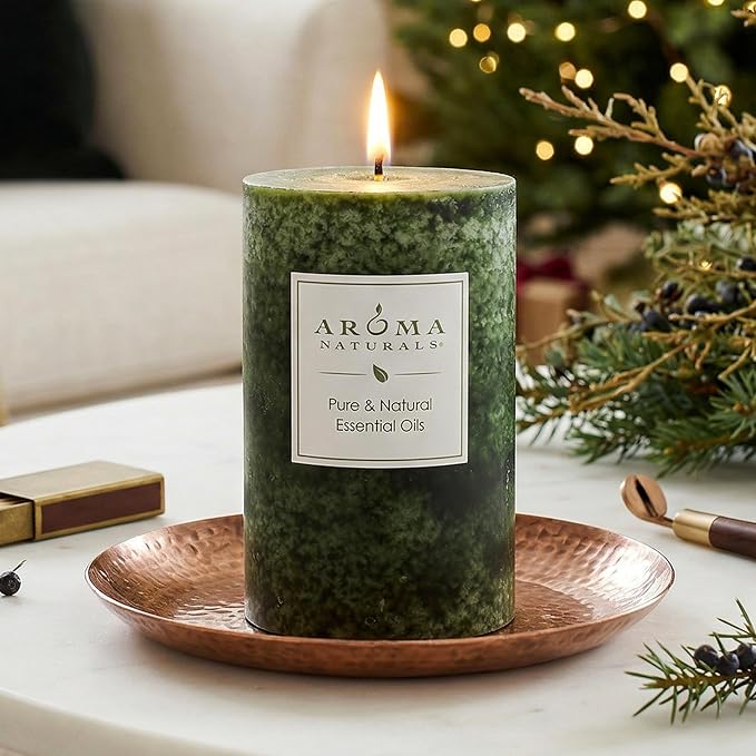 Aroma Naturals Holiday Juniper, Spruce and Basil Essential Oil Pillar Candle - Image 4