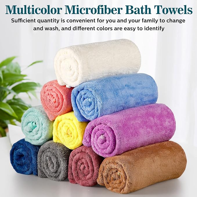 Mixweer 10 Pieces Bath Towel Set, Microfiber Coral Velvet Highly Absorbent - Image 3