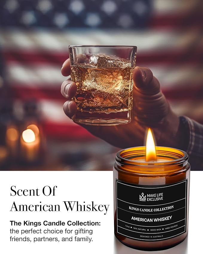 Scented Candles for Men | Whiskey Scented | Wooden Wick, Long Lasting, - Image 2