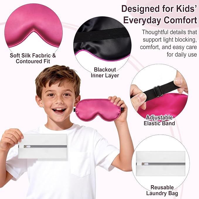 Kids Sleep Mask, Kids Eye Mask for Boys Girls, Kid Silk Eye Masks - Image 2