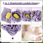 6 Pcs Washcloth Loofah Combo, 2 in 1 Bath Loofah Sponge - Image 4