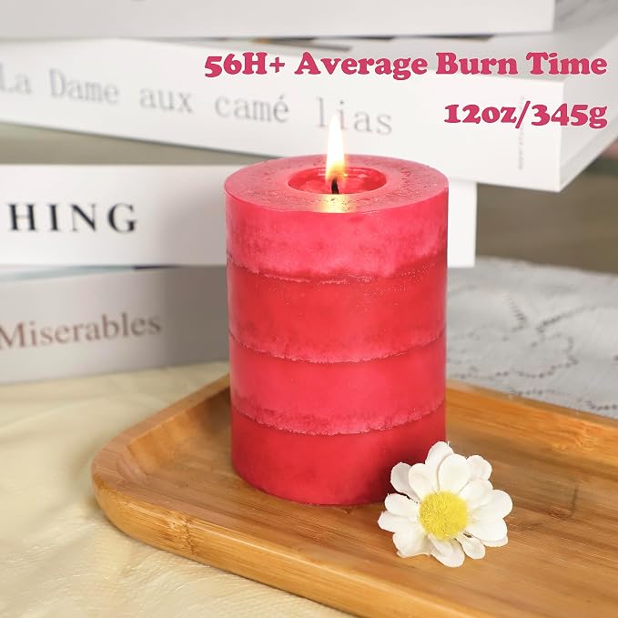 Scented Pillar Candles Long-Lasting Burning No Drip Candles Red 3x4 inch - Image 4