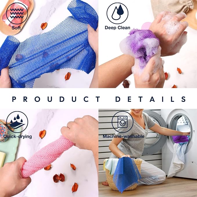 UJFQBH 3 Pieces African Bath Sponge African Net Long Net Bath Sponge - Image 4