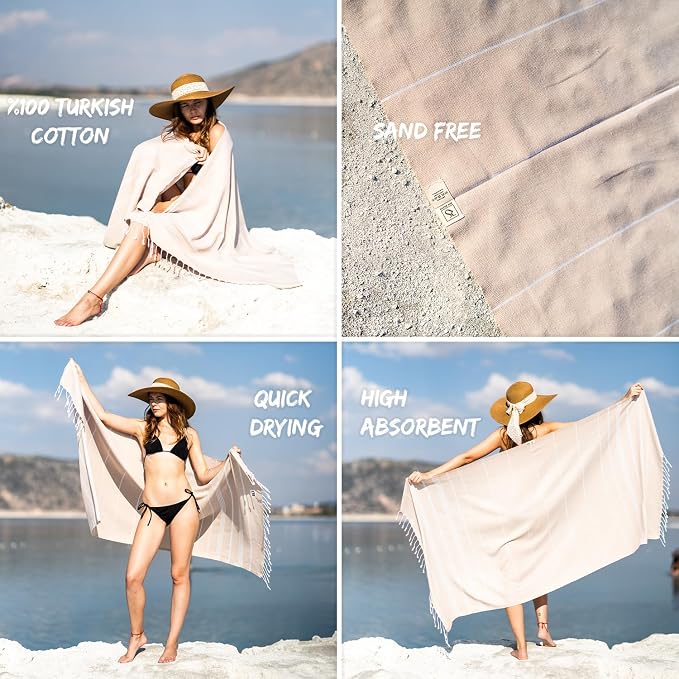 Ray Silver Turkish Beach Towel – 100% Cotton 40x71 Quick Dry Oversized Sand - Image 2