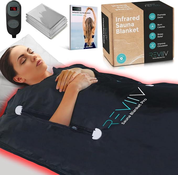Portable Sauna Blanket with Zipper Arm Holes - 6 ft x 3 ft Far Infrared Sauna by Reviiv