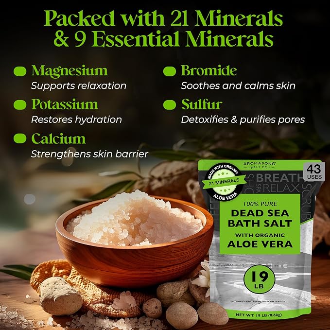 Aromasong Dead Sea Salt with Organic Aloe Vera, Spa Bath Salts, 19 Lbs Fine - Image 4