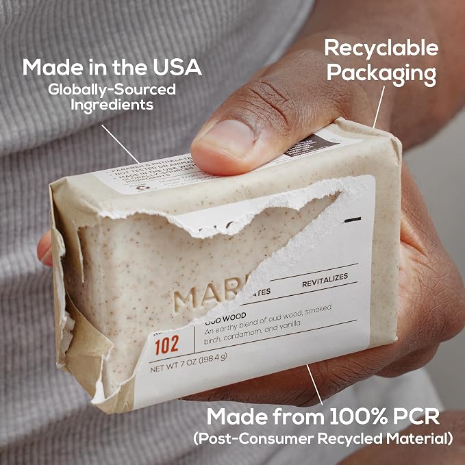 MARLOWE. No. 102 Body Scrub Soap 7 oz, Oud Wood, Exfoliating Soap Bar - Image 8