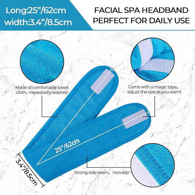 Whaline Spa Facial Headband Make Up Wrap Head Terry Cloth Headband Adjustable - Image 2
