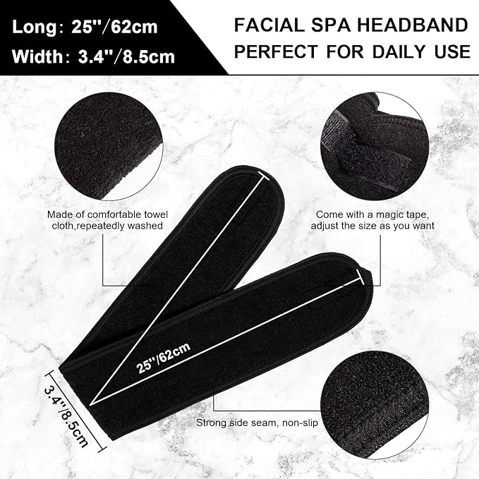 Whaline 3Pcs Spa Facial Headband Make Up Wrap Head Terry Cloth Headband - Image 2