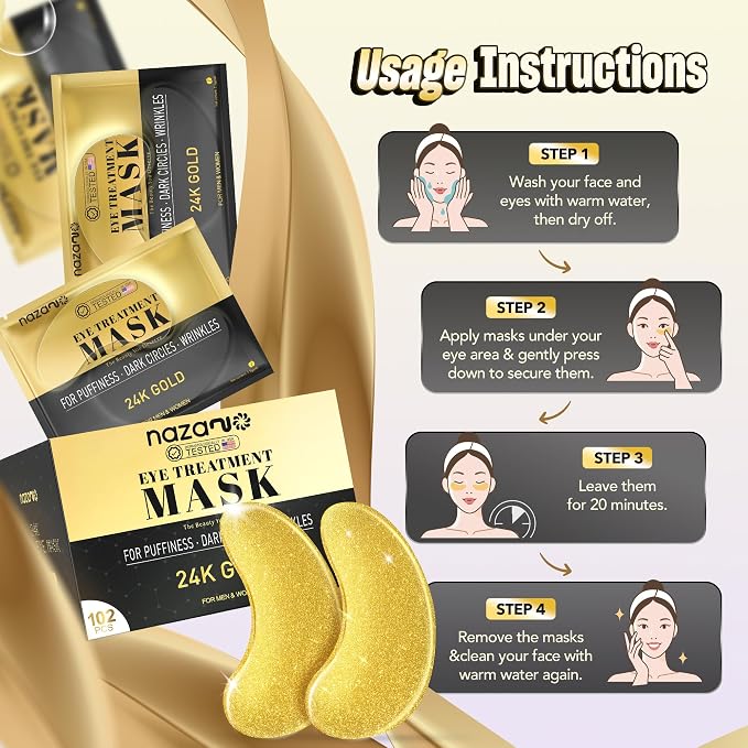NAZANO 102 Pcs 24K Gold Under Eye Patches - Image 5