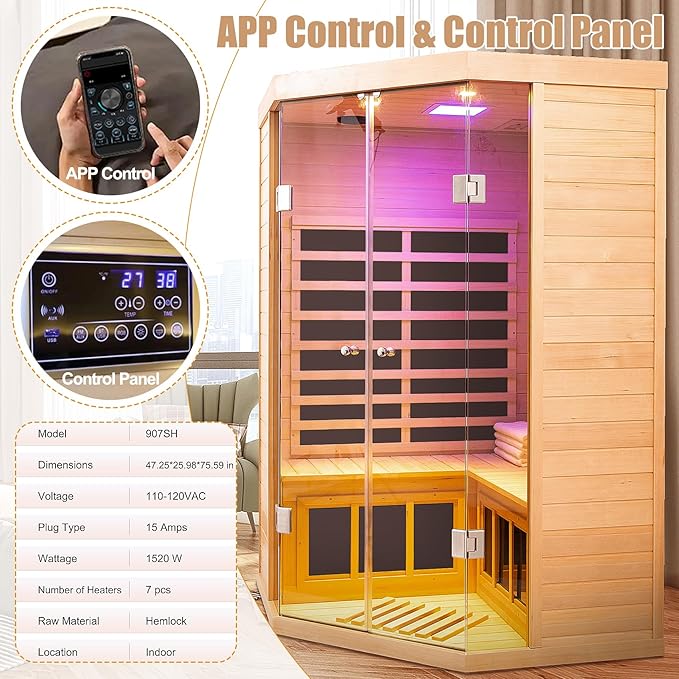 2 Person Far Infrared Sauna 0-5mG Ultra Low EMF 1520W Indoor Sauna Canadian - Image 5