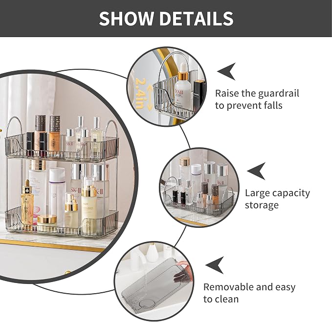 Akinbas 2 Tier Bathroom Organizer Countertop Makeup Perfume Tray Skincare - Image 6