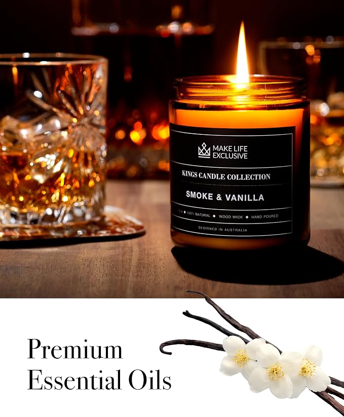 Scented Candles for Men | Smoke and Vanilla, Tobacco and Vanilla |Wooden Wick - Image 6