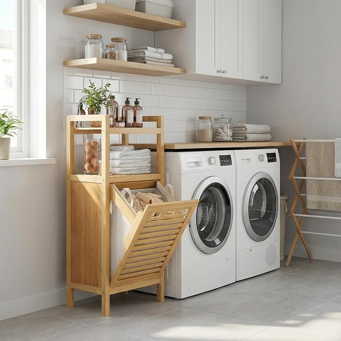 Homykic Tilt Out Laundry Hamper, 10 Gal Bamboo Laundry Storage Cabinet - Image 9