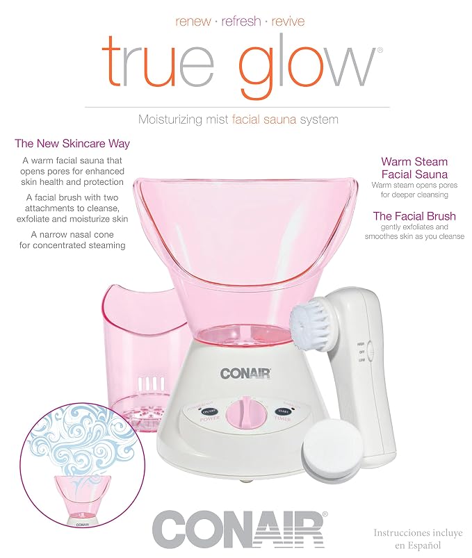 True Glow by Conair Moisturizing Mist Facial Sauna System; Pink / Cream - Image 9
