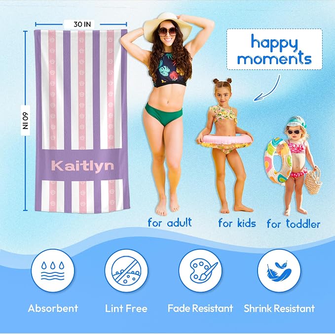 JML Custom Beach Towel with Name, Personalized Microfiber Beach Towel with Name - Image 3