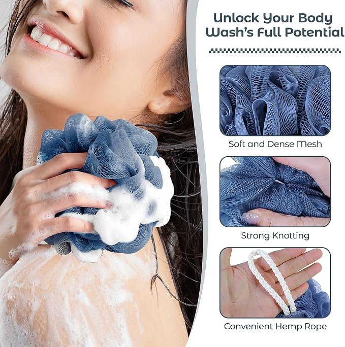 Rnoafmu Shower Loofah Bath Sponge, 60G Loofah Exfoliating Body Scrubber - Image 3