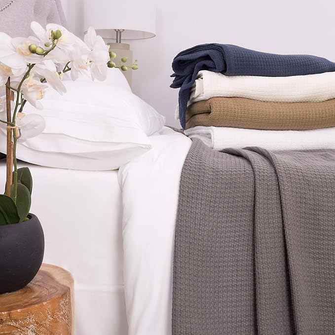 Sweet Home Collection 100% Fine Cotton Luxurious Basket Weave Blanket, Dark - Image 4