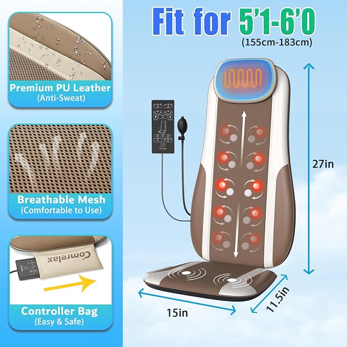 Shiatsu Back Massager with Heat, Massage Chair Pad Seat Cushion - Image 5
