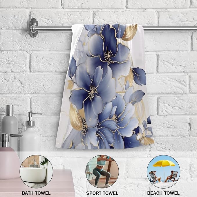 Abstract Blue Golden Floral Leaves Hand Towels - Image 5