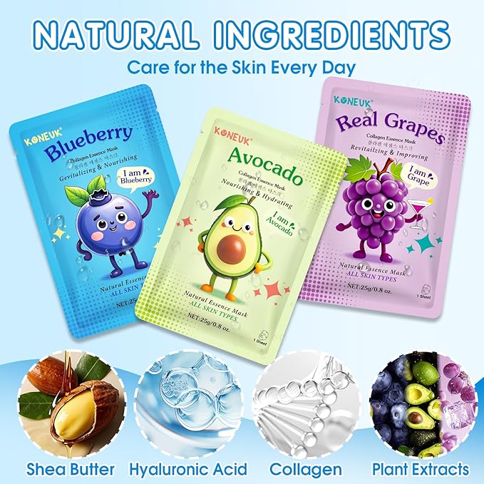 KONEUK 28 Pack Fruit Face Masks Skincare - Image 4