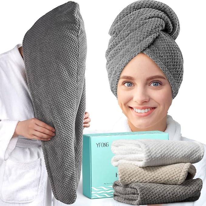 YFONG 3 Pack Large Microfiber Hair Towel Wrap, Thick Hair, Super Absorbent Hair by YFONG