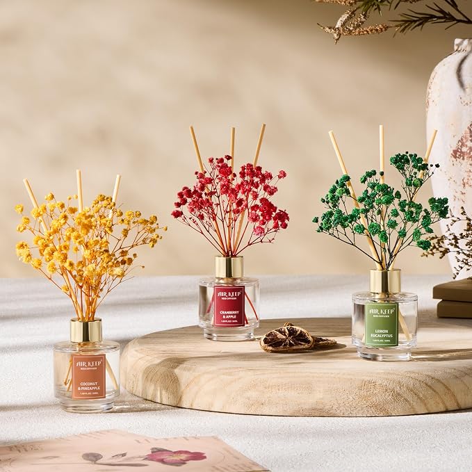 Airkeep Reed Diffuser Set of 3, Coconut Pineapple Lemon Eucalyptus Cranberry - Image 5