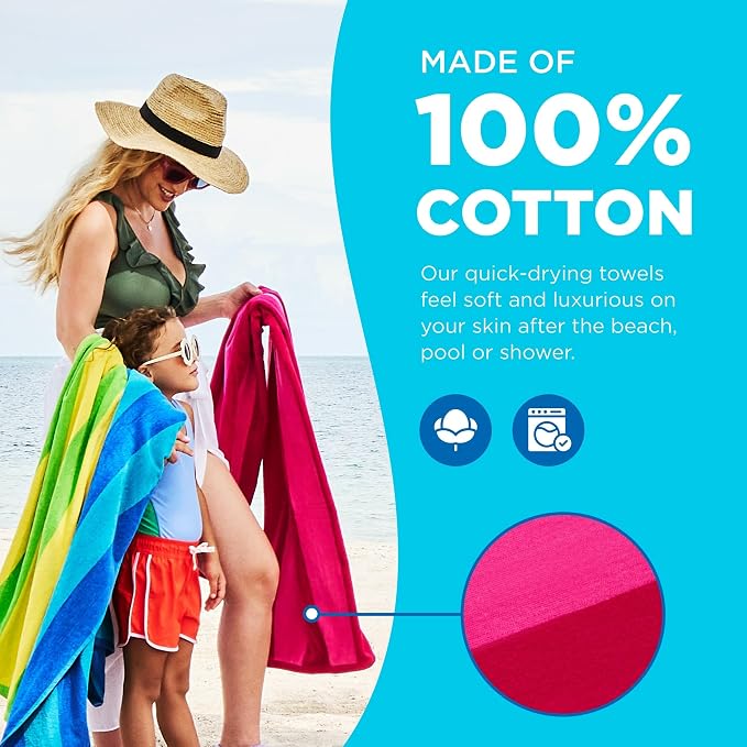 Kaufman - Soft Oversized Beach Towels in Bulk | 29" x 58" Velour Striped Towel - Image 4