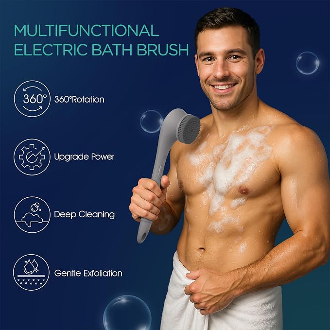 VOYOR Electric Body Brush Back Scrubber Silicone Body Scrubber Two-Way Rotating - Image 2