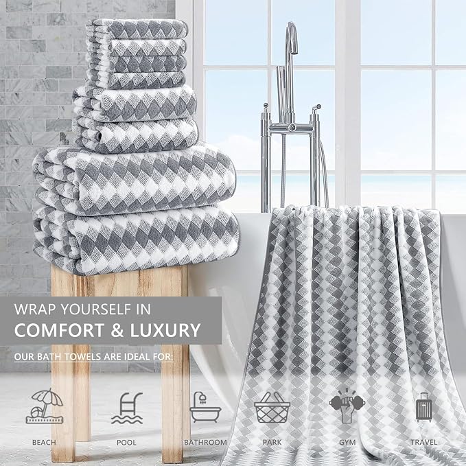 8 Piece Bathroom Towel Set Gray |2 Oversized Large Bath Towels Sheet, 2 Hand - Image 2