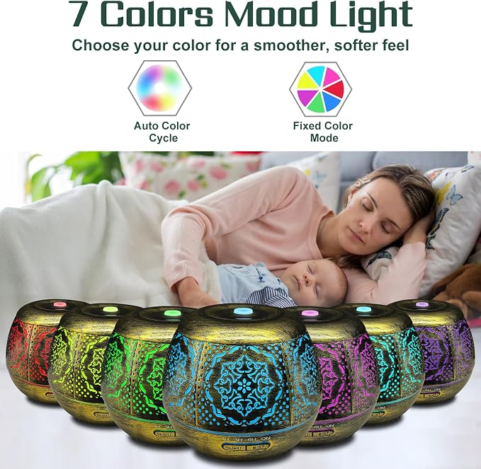 500ml Metal Essential Oil Diffuser, Antique Gold Aromatherapy Diffuser - Image 4