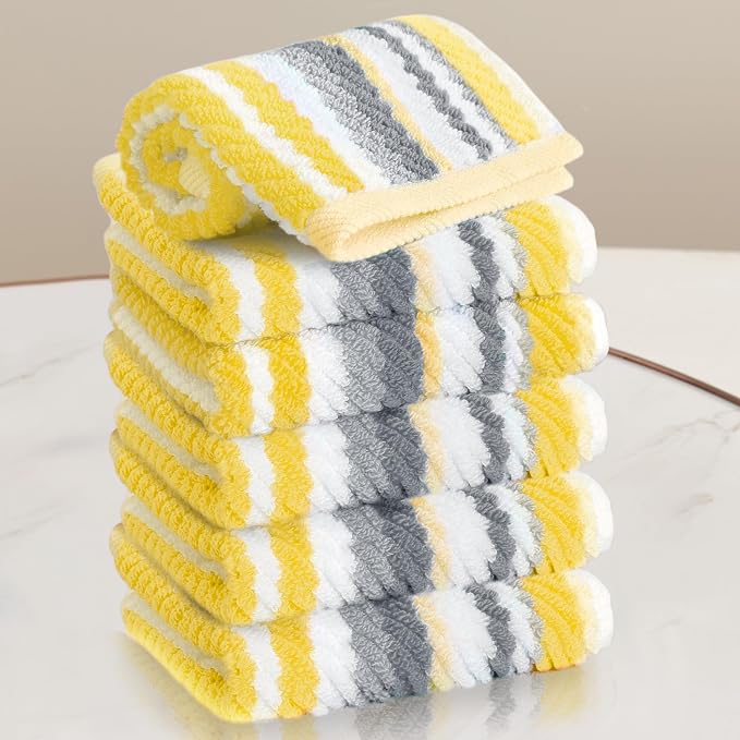 Yellow Striped Washcloths 6PC by VOOVAMOVAS
