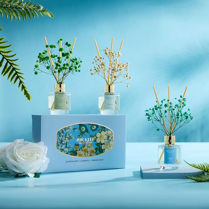 Airkeep Reed Diffuser Set of 3, Jasmine Mint Gardenia Freesia Pear Oil Reed - Image 8
