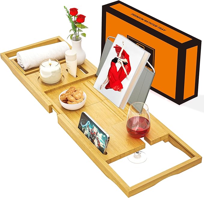Banlilu Premium Natural Bamboo Expandable Bathtub Tray Caddy, Luxury Spa-Like by Banlilu